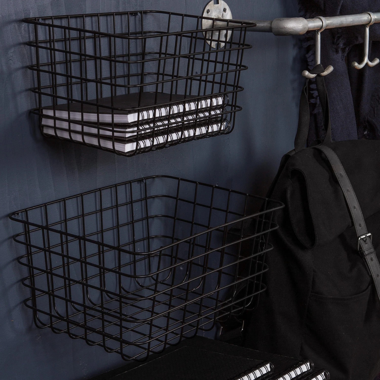 Korb Draht Groß Schwarz 2 Korb Draht Groß Schwarz – Bild 2