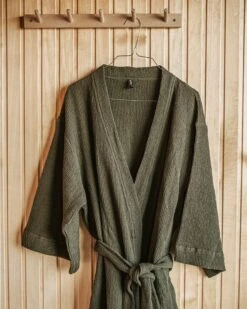 Bademantel Waffelstruktur Grau Khakigrün Einheitsgröße -Home Essentials Günstiges Geschäft 402569 38429